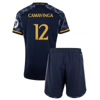 Real Madrid Eduardo Camavinga #12 Auswärts Trikotsatz Kinder 2023-24 Kurzarm (+ Kurze Hosen)